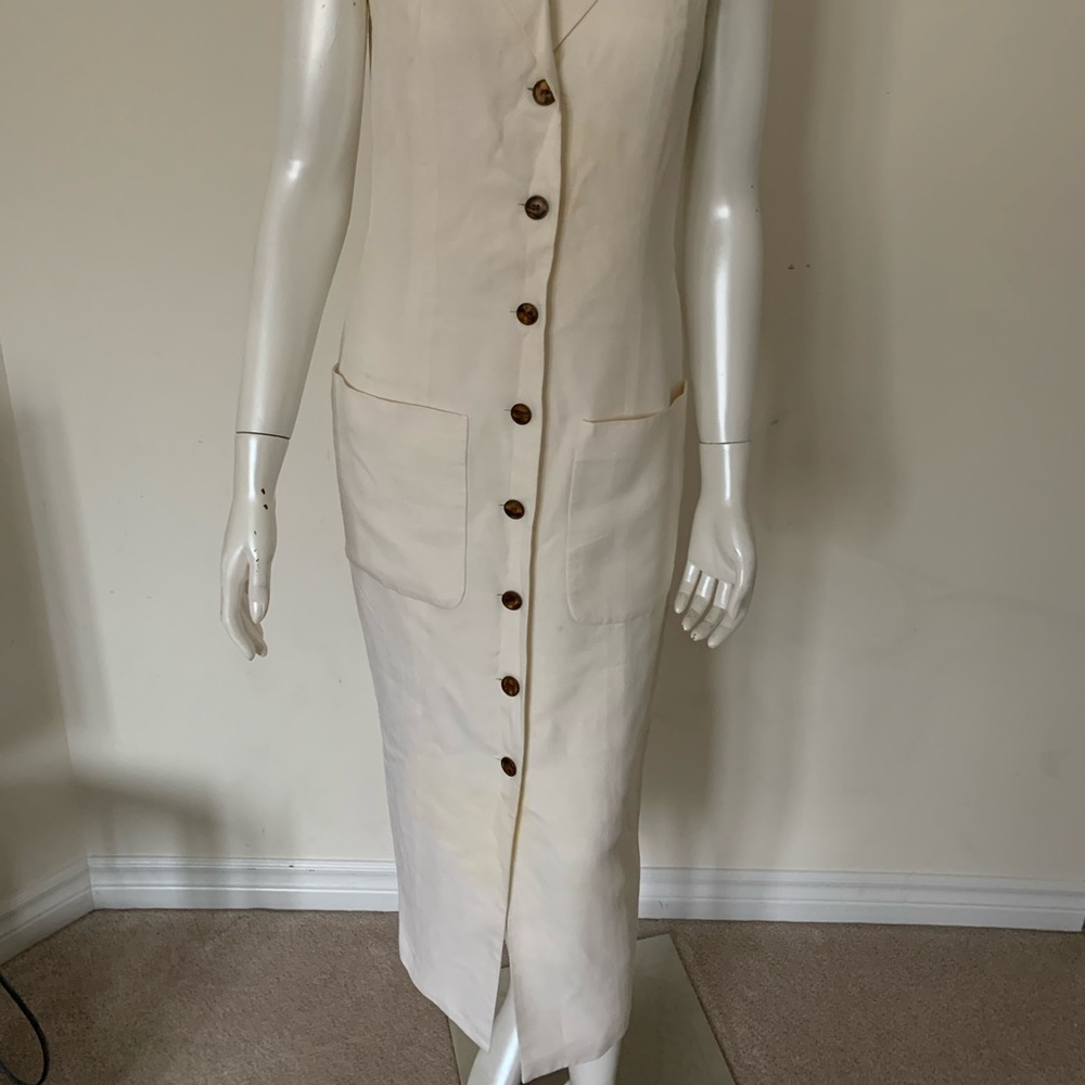Port international linen mix long button dress